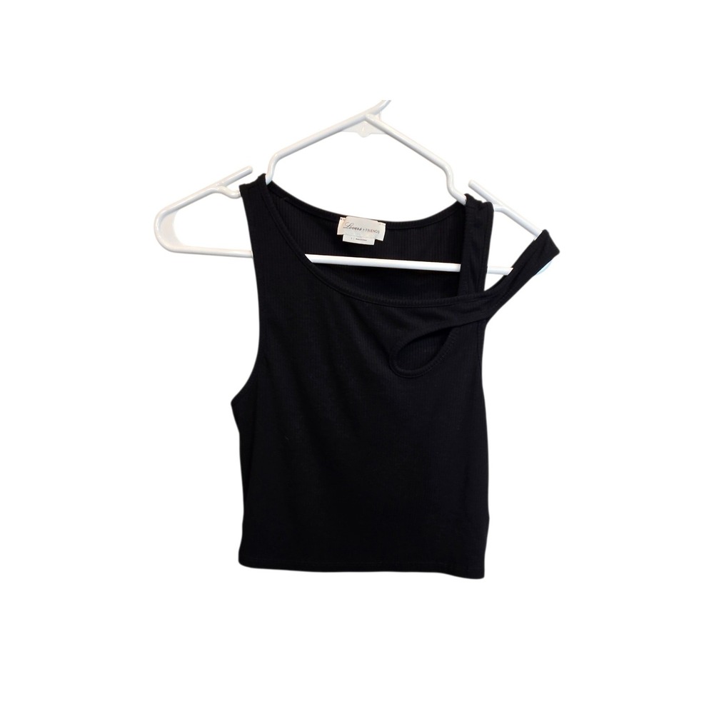 Lovers + Friends Tank Top Womens Small Black Ribbed Cutout Asymmetrical Crop‎